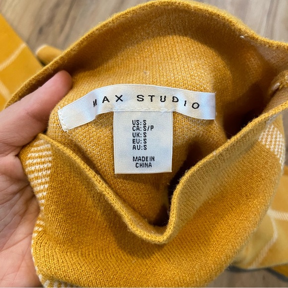 Max Studio | Mustard Yellow Mock Turtle Neck Sweater with Cream Accents | Small - Picture 13 of 13